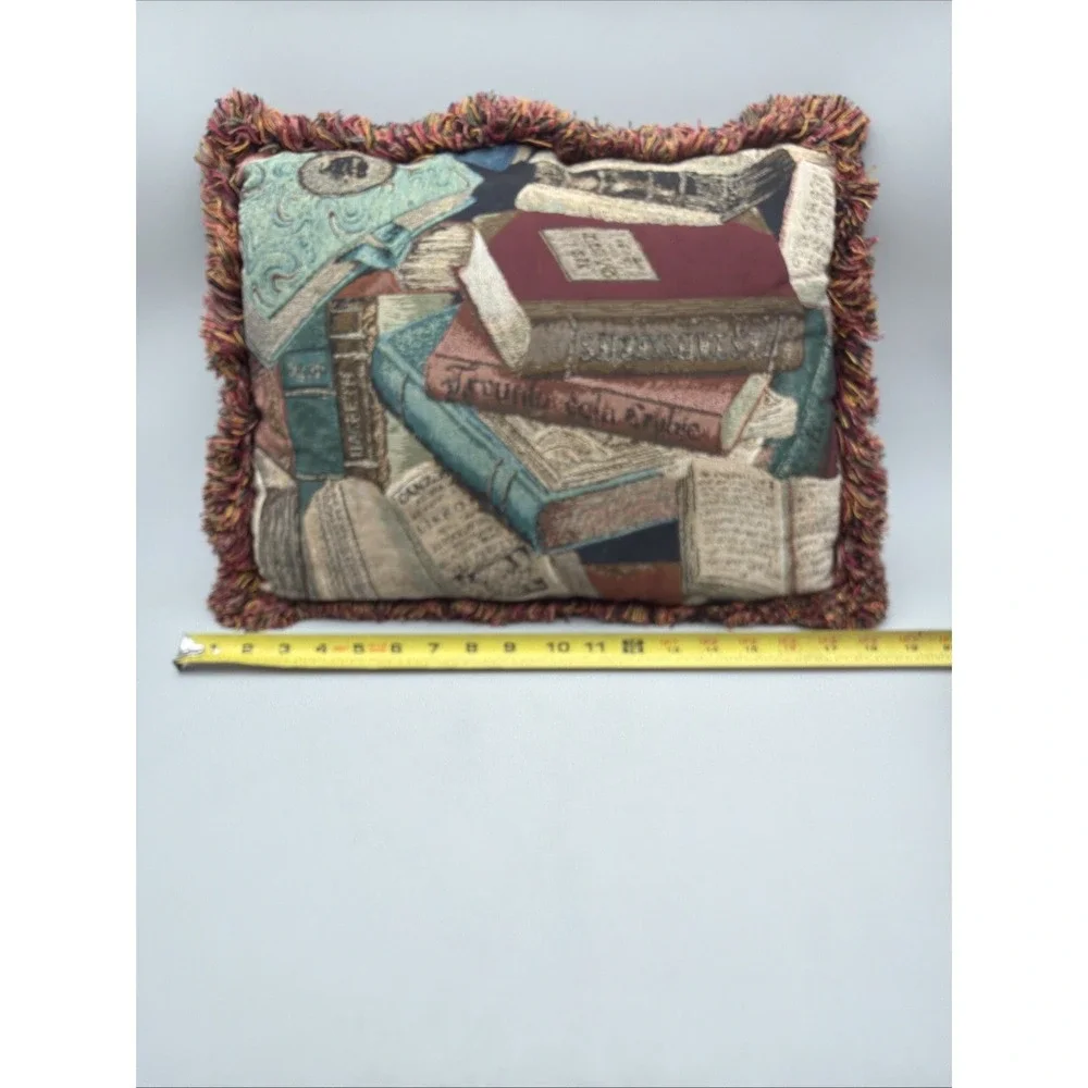 VTG Tapestry Throw Pillow Books/Reading  19